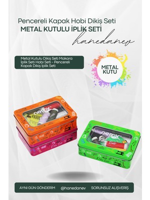 Hanedanev Metal Kutulu Dikiş Seti Makara Iplik Seti Hobi Seti - Pencereli Kapak Dikiş Iplik Seti