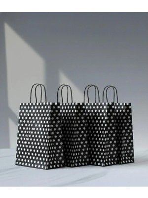 Aybaş Kağıtçılık 1.kalite 18X24 cm (15 Adet) Siyah Renk Beyaz Benekli Kraft Kağıt Çanta,hediye Poşeti,hediye Paketi