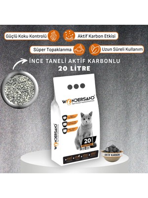 Wondersand 20 Lt Ince Tane Aktif Carbon Kokusuz Süper Topaklanan Premium Kedi Kumu