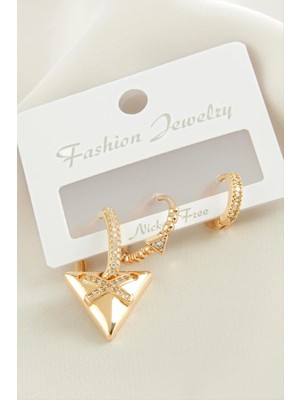 SiHako 3 Adet Üçgenzirkon Taşlı Küpe