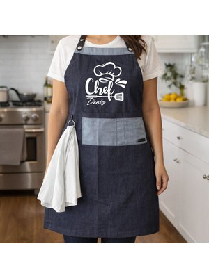 Bk Gift Kişiye Özel Isimli Pamuk Denim Havlu Detaylı Mutfak Önlüğü -5, Aşçı ve Şef Önlüğü, Ev Hediyesi