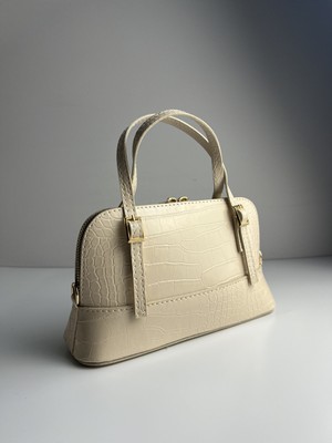 Giseca Loya Krem Timsah Deri Şık Kadın El ve Omuz Çantası