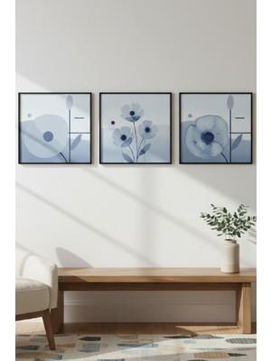 Safir Design Modern Soyut Çiçek Desenli 3 Parça Çerçeveli Tablo Takımı