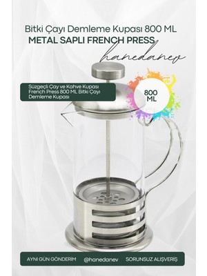 Hanedanev 800 ml Bitki Çayı Demleme Kupası Süzgeçli Çay ve Kahve Kupası French Press