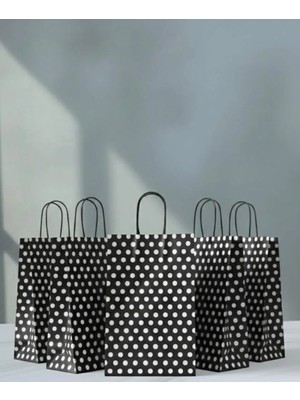 Aybaş Kağıtçılık 1.kalite 18X24 cm (10 Adet) Siyah Renk Beyaz Benekli Kraft Kağıt Çanta,hediye Poşeti,hediye Paketi