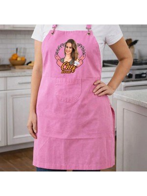 Bk Gift Kişiye Özel Fotoğraflı Pembe Mutfak Önlüğü -1, Aşçı ve Şef Önlüğü, Ev Hediyesi