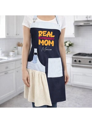 Bk Gift Kişiye Özel Anneler Günü Tasarımlı Pamuk Denim Havlu Detaylı Mutfak Önlüğü -1, Anneye Hediye, Anneler Günü Hediyesi