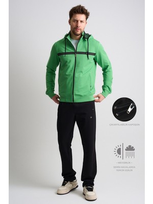Yeşil Klasik Erkek Eşofman Takımı Çıkartılabilir Kapüşonlu Rahat Kalıp M