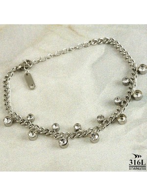 SiHako Zirkon Tek Taşlı Lüks Çelik Bileklik