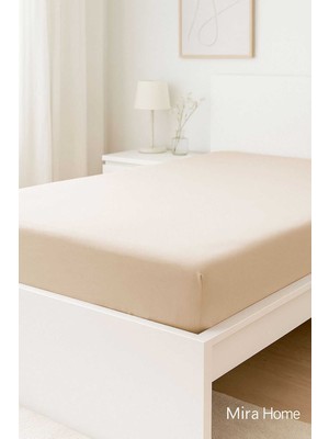 Rubby Avm Çift Kişilik Düz Penye  %100 Pamuklu Lastikli Çarşaf 200X200 cm Battal  Boy Newsheet Bej