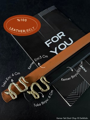 Fiori Hakiki 3cm Bombeli Yılan Tokalı Kadın Kemeri, Ceket Kemeri, Gömlek Kemeri, Elbise Kemeri