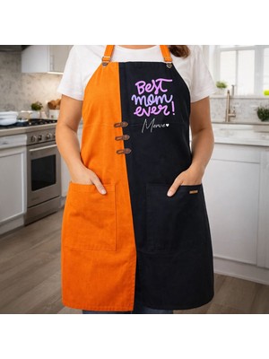 Bk Gift Kişiye Özel Anneler Günü Tasarımlı Turuncu & Siyah Mutfak Önlüğü -5, Aşçı ve Şef Önlüğü, Ev Hediyesi