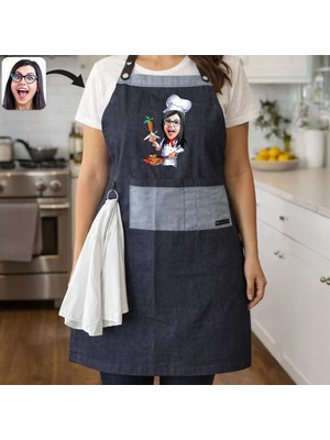 Bk Gift Kişiye Özel Karikatürlü Pamuk Denim Havlu Detaylı Mutfak Önlüğü -3, Aşçı ve Şef Önlüğü, Ev Hediyesi