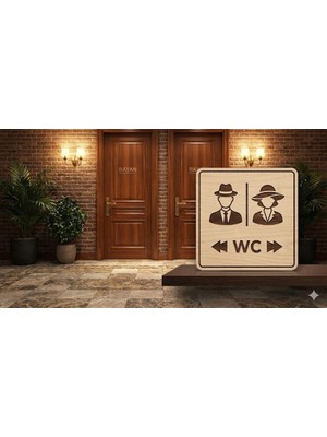 Evsay Ahşap Tuvalet Kapısı Tabelası Wc Kapı Süsü