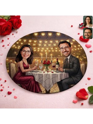 Bk Gift Kişiye Özel Sevgili Karikatürlü Yuvarlak Puzzle 20X20CM -10, Sevgililer Günü Hediyesi, Sevgiliye Hediye