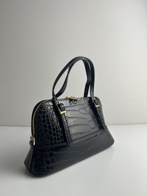 Giseca Loya Siyah Timsah Deri Şık Kadın El ve Omuz Çantası