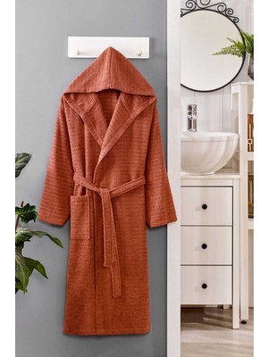 Rubby Avm Kapüşonlu Unisex Banyo Bornozu %100 Soft Pamuklu Kahve