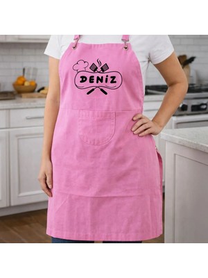 Bk Gift Kişiye Özel Isimli Pembe Mutfak Önlüğü -1, Aşçı ve Şef Önlüğü, Ev Hediyesi