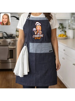 Bk Gift Kişiye Özel Karikatürlü Pamuk Denim Havlu Detaylı Mutfak Önlüğü -1, Aşçı ve Şef Önlüğü, Ev Hediyesi