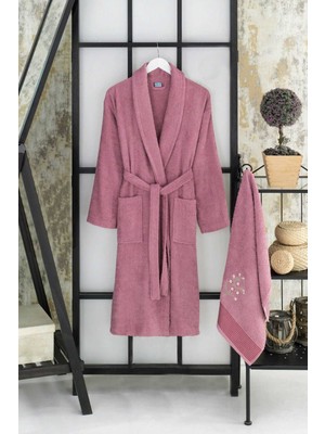 Rubby Avm Kadın Havlulu Banyo Bornoz Takımı %100 Pamuklu Mürdüm