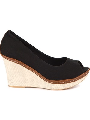 Fox Shoes Siyah Kadın Dolgu Topuklu Ayakkabı 9674040305