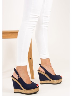 Fox Shoes Lacivert Kadın Dolgu Topuklu Ayakkabı 9674070805