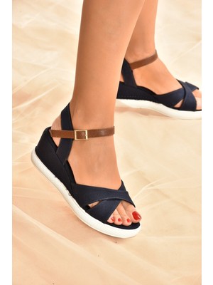 Fox Shoes Lacivert Keten Kadın Dolgu Topuklu Ayakkabı K674305005