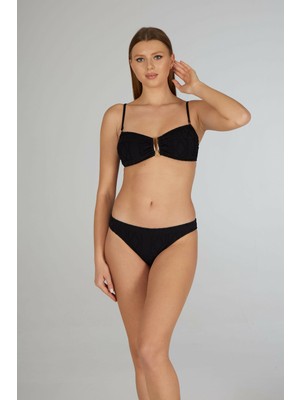Estiva Kadın Siyah Concept Aksesuarlı Straplez Bikini Takımı