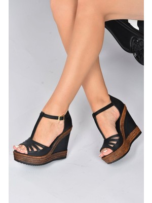 Fox Shoes Siyah Kadın Dolgu Topuklu Ayakkabı K674072509