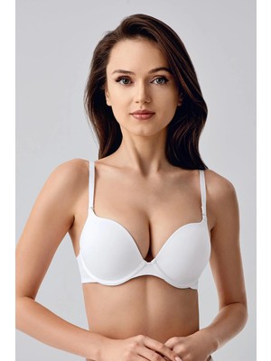 New Bra Kadın Push-Up Etkili Destekli Saten Görünümlü Sütyen | Beyaz 7030