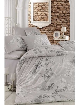 Rubby Avm Çift Kişilik Nevresim Takımı Pamuklu Gümüş Çiçek