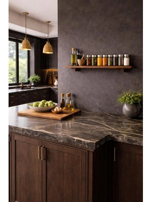 Pinoxi 125 cm Masif Ahşap Duvar Rafı Baharatlık Mutfak Duvar Rafı 125 cm Ceviz Rengi