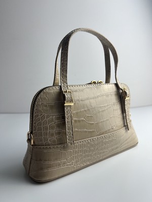 Giseca Loya Bej Timsah Deri Şık Kadın El ve Omuz Çantası