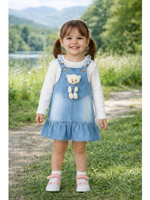 Bilge Trend Ayıcık Oyuncaklı Badili Kız Çocuk  Kot Denim Jile Takım