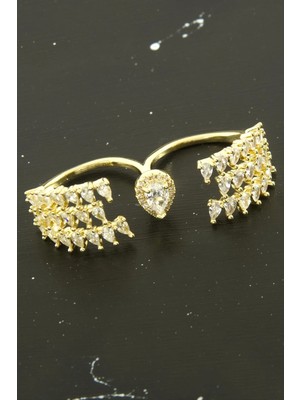 SiHako Xuping Damla Zirkon Taşlı Iki Parmak Çelik Yüzük