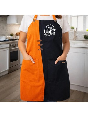 Bk Gift Kişiye Özel Isimli Turuncu & Siyah Mutfak Önlüğü -5, Aşçı ve Şef Önlüğü, Ev Hediyesi