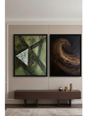 Safir Design Yeşil Geometrik ve Kahve Girdap Temalı 2li Çerçeveli Tablo Takımı