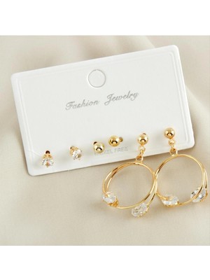 SiHako 6 Adet Zirkon Taşlı Lüx Küpe