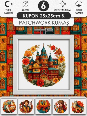 Fabricstown Patchwork ve Quilting Için %100 Pamuk Desenli Kumaş Seti – 6 Kupon + Ek Panel