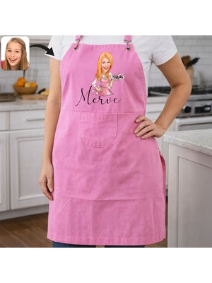 Bk Gift Kişiye Özel Karikatürlü Pembe Mutfak Önlüğü -5, Aşçı ve Şef Önlüğü, Ev Hediyesi