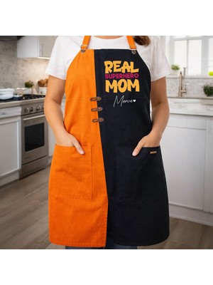 Bk Gift Kişiye Özel Anneler Günü Tasarımlı Turuncu & Siyah Mutfak Önlüğü -1, Aşçı ve Şef Önlüğü, Ev Hediyesi