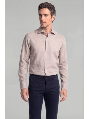 Bisse Erkek Regular Fit Pamuk Cepsiz Bej Gömlek GMKLS1BI224003_D07