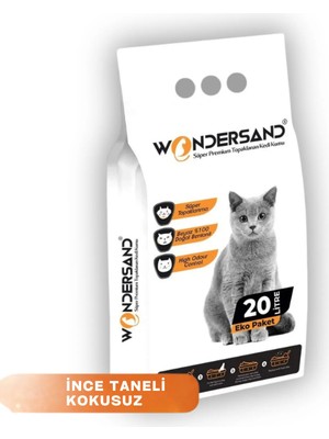 Wondersand 20 Lt Beyaz Bentonit Ince Tane Kokusuz Süper Topaklanan Premium Kedi Kumu