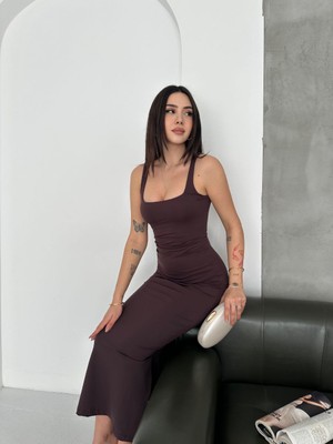 Beka Askılı Bel Büzgü Yırtmaçlı Elbise