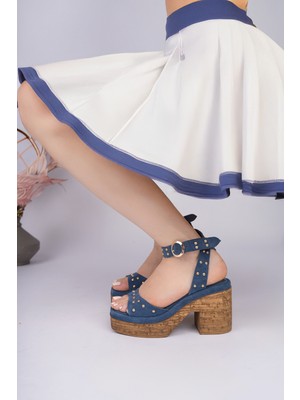 Sy Leather Grace Model Hakiki Deri Çakma Trop Detaylı Bilekten Dolama Platform Kalın Topuklu Sandalet