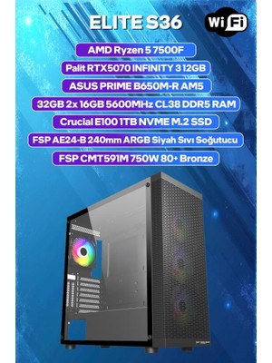 Game Garaj Elite S36 Amd Ryzen 5 7500F 32GB Ram 1tb SSD RTX5070 240MM Sıvı Soğt Freedos Oyuncu Oem Paket