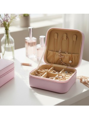 Meli Collection Mini Takı Çantası & Organizer - Suni Deri, Fermuarlı Seyahat Tipi Takı Kutusu (10X10X5 Cm)