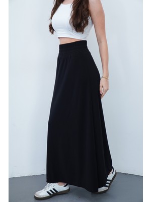 Sanem Tekstil Maxi Etek Sandy-Siyah
