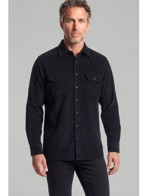 Bisse Regular Fit Kadife Pamuk Siyah Erkek Gömlek GMKDF12301300_D99