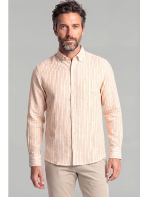 Bisse Regular Fit Paşa Yaka Tek Cep Pamuk Keten Hardal Erkek Gömlek GMKTN3PS224008_D19